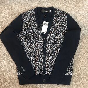 Ralph Lauren RLX Floral Woven-Front Wool-Blend Gorgeous Cardigan Sweater